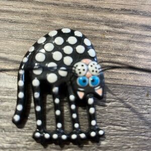 Black & White Polka Dot Cat Pin with Blue Eyes kelly graham